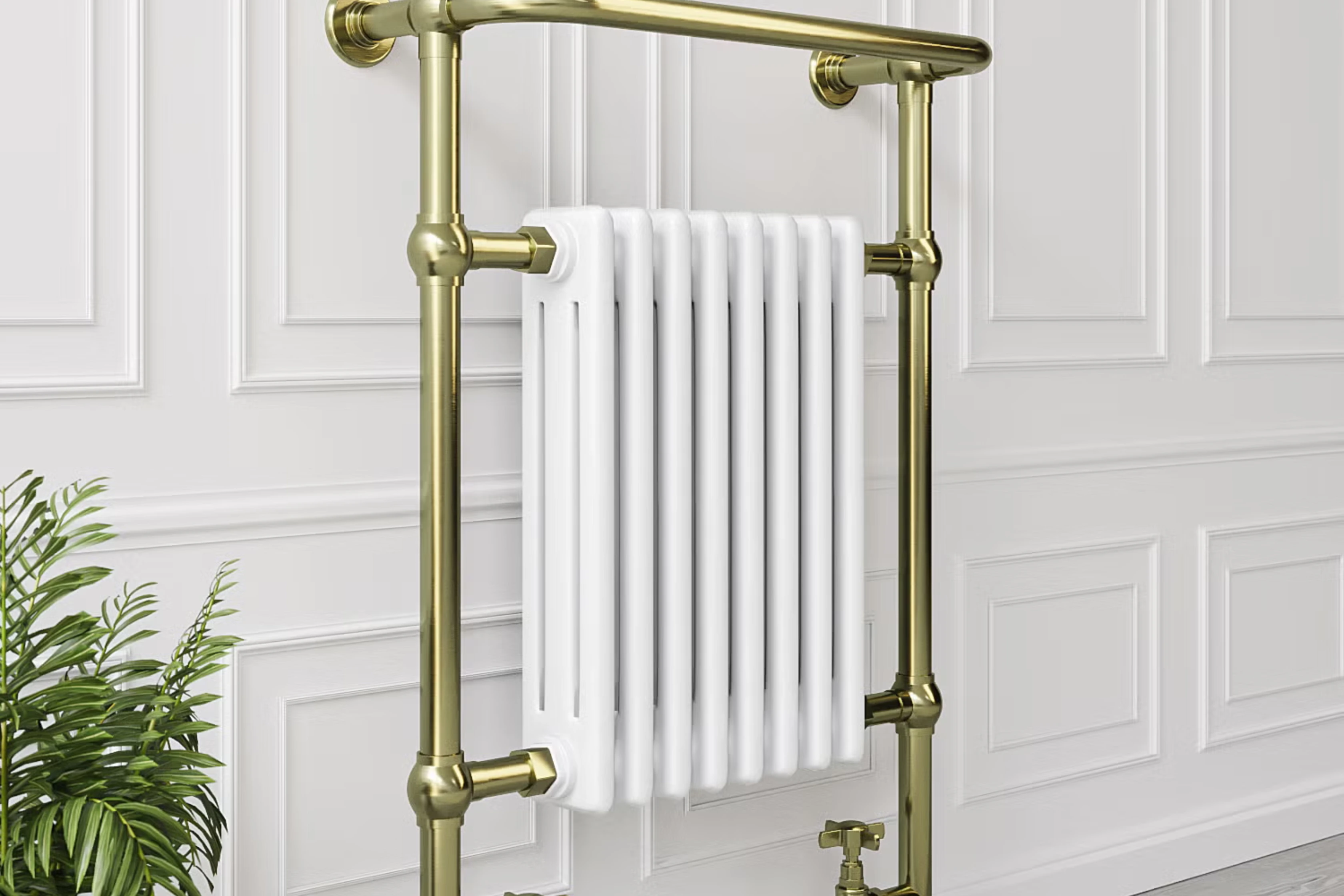 Brass Finished Towel Rail In Traditional Bathroom